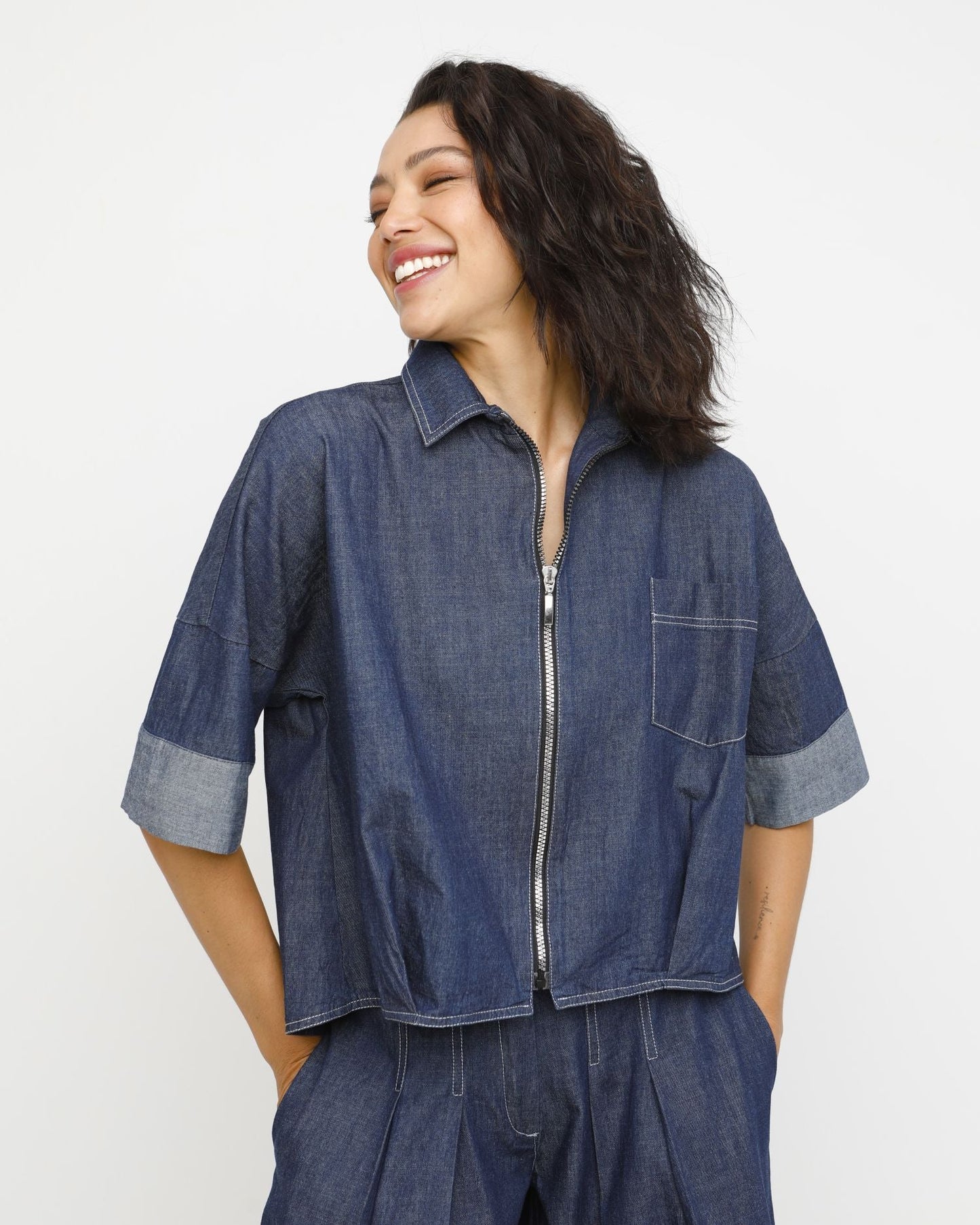 Ozai N Ku Indo Zip Shirt, Denim