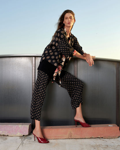 Eclat Straight Pants, Black/Bronze Dots