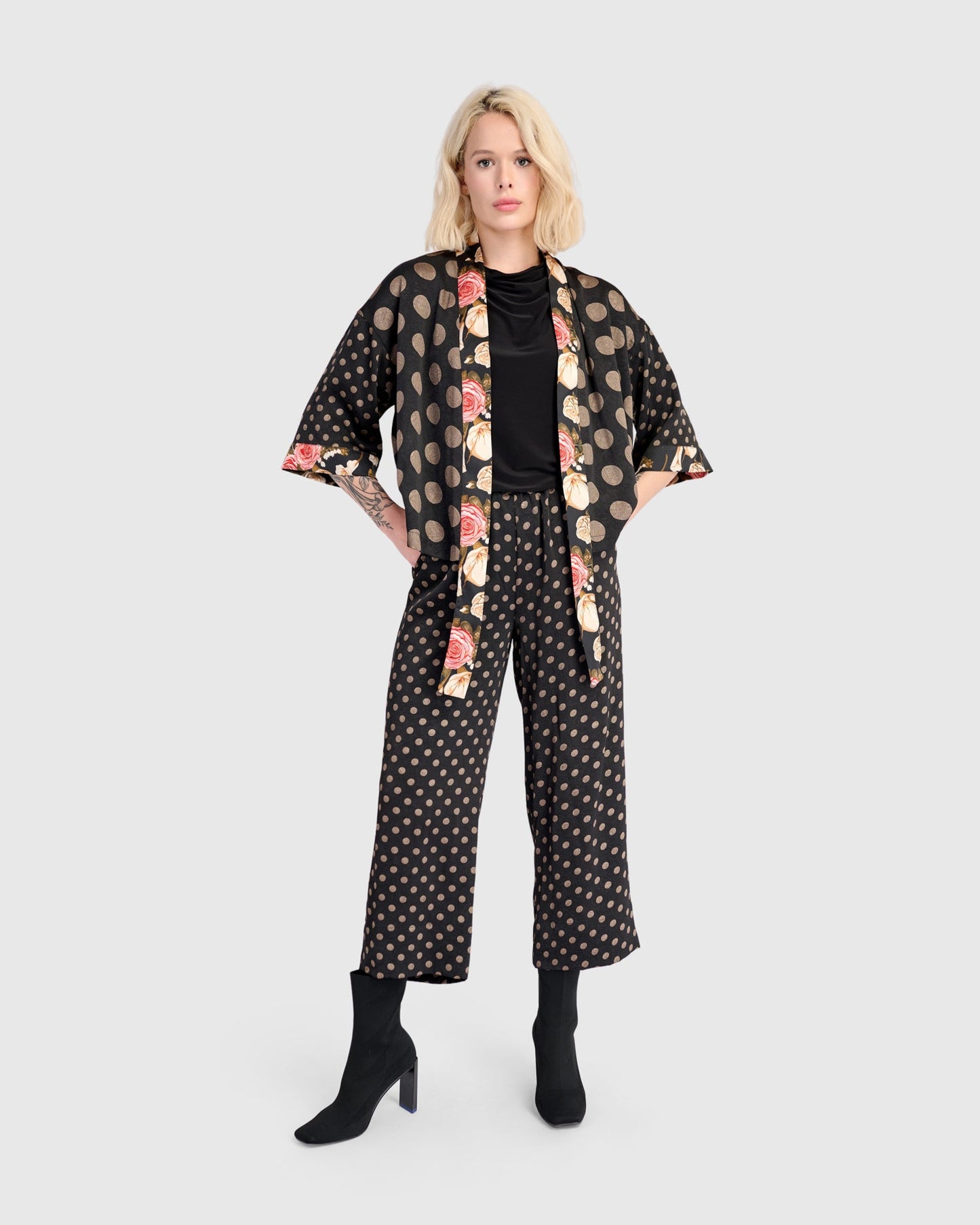 Eclat Straight Pants, Black/Bronze Dots