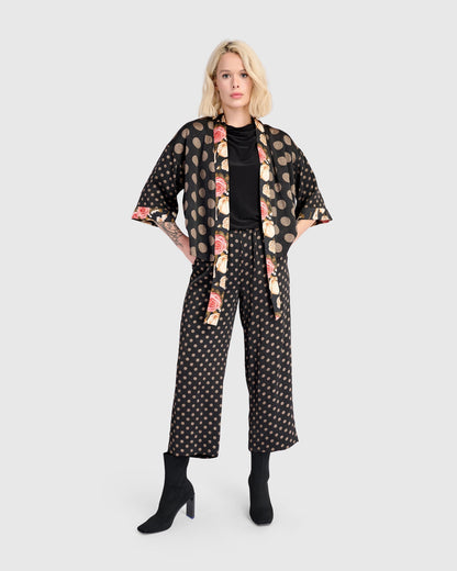 Eclat Straight Pants, Black/Bronze Dots