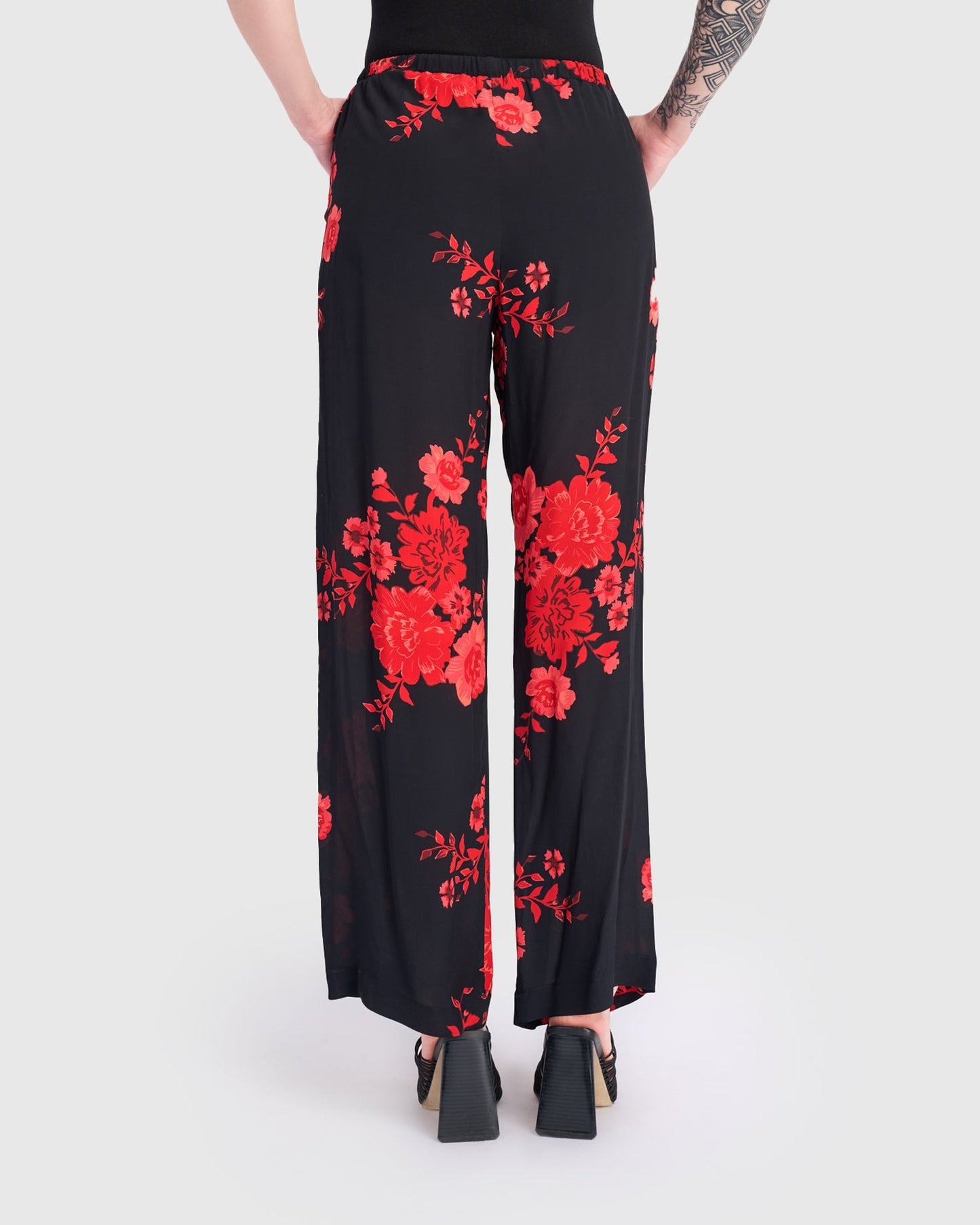 Anko Straight Pants, Black/Red Peony