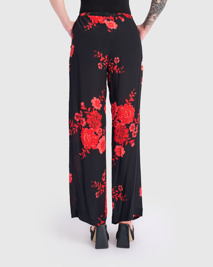 Anko Straight Pants, Black/Red Peony