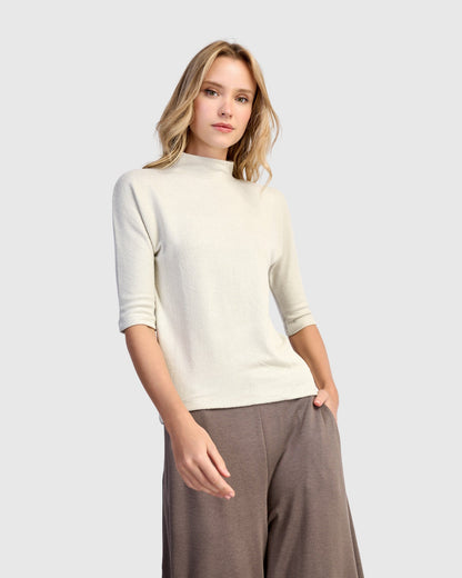 Soft Knit Mockneck Tee, Cream