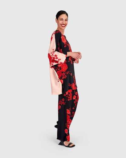 Anko Straight Pants, Black/Red Peony