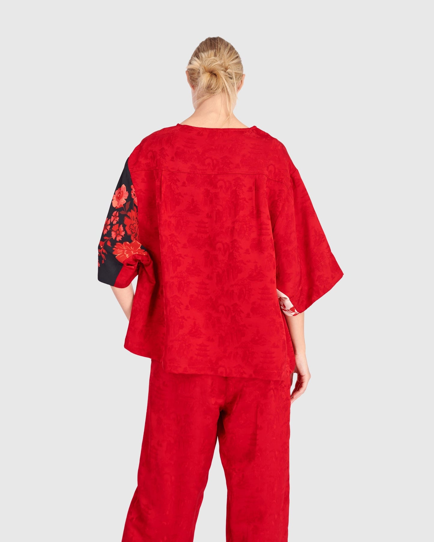 Tono Boxy Top, Red Jacquard