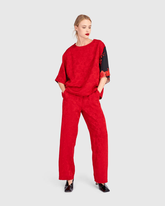 Tono Boxy Top, Red Jacquard