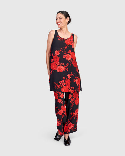 Anko Straight Pants, Black/Red Peony