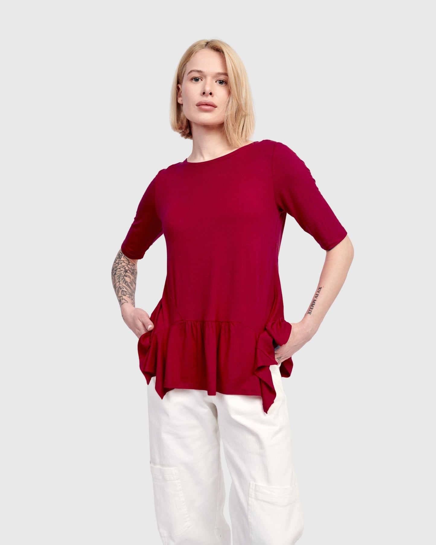 Addison Flouncy Tee, Maroon