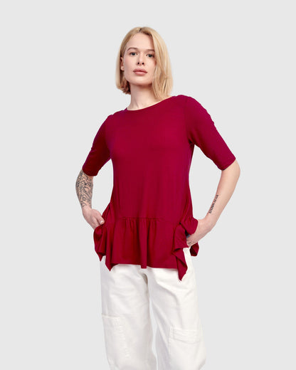 Addison Flouncy Tee, Maroon