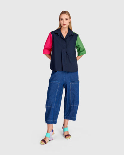 Poolside Popover Top, Navy Multi