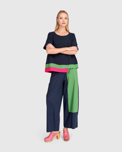 Cabana Wide Leg Pants, Navy Multi