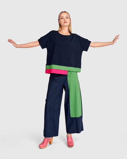 Cabana Wide Leg Pants, Navy Multi